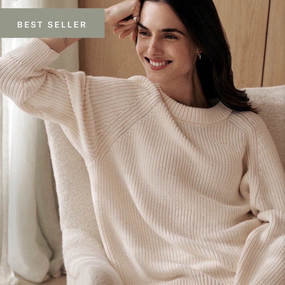 Jenni Kayne Cotton Fisherman Sweater Ivory XS | sold out color!